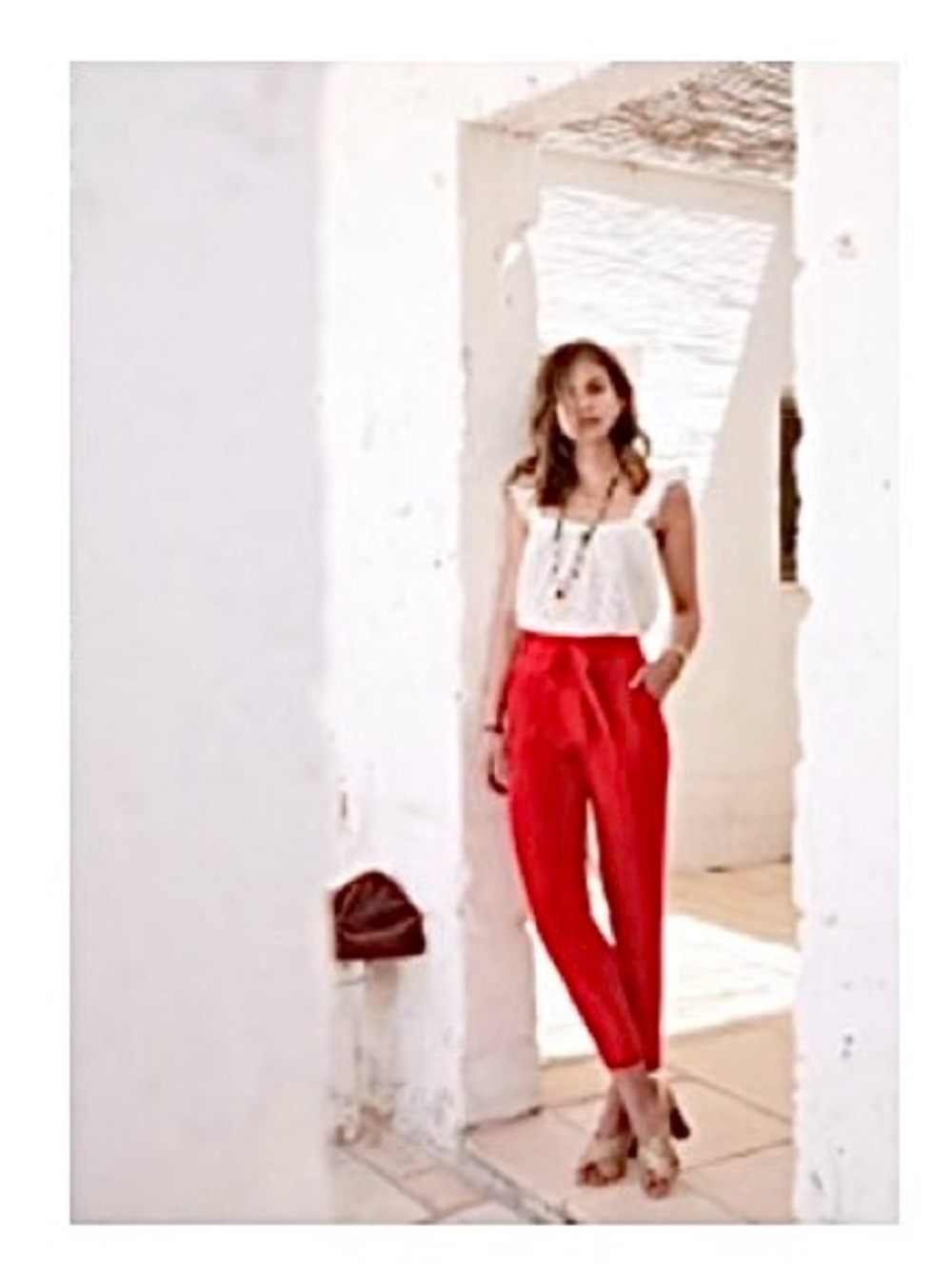 Sezane Red High-Waist Tapered Ankle Pants